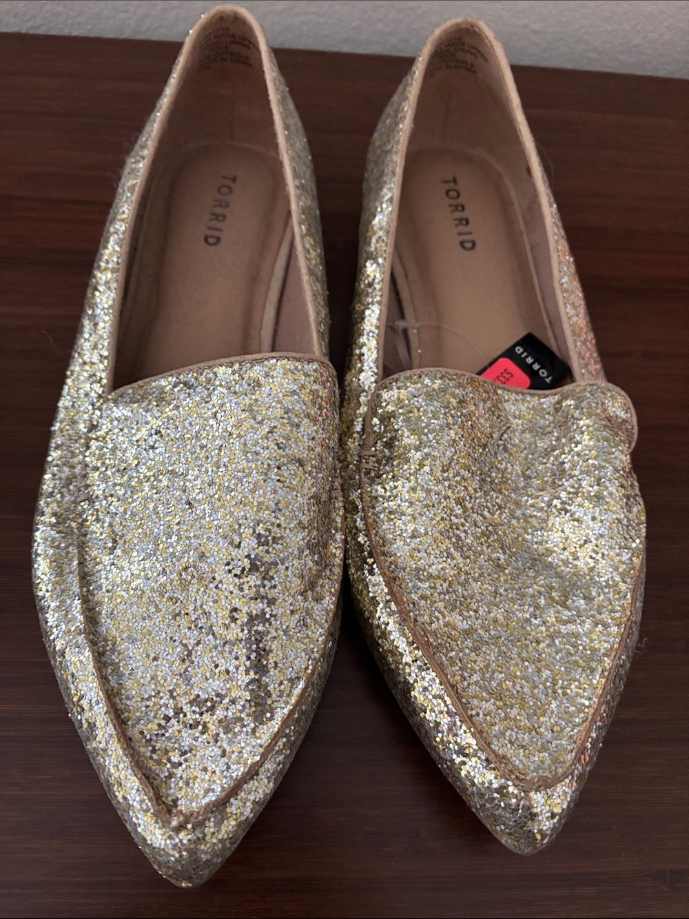 torrid Gold Glitter Pointed Loafers
